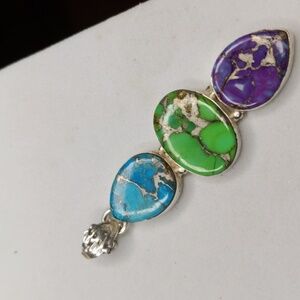 Blue green purple copper turquoise pendant charm sterling silver 925